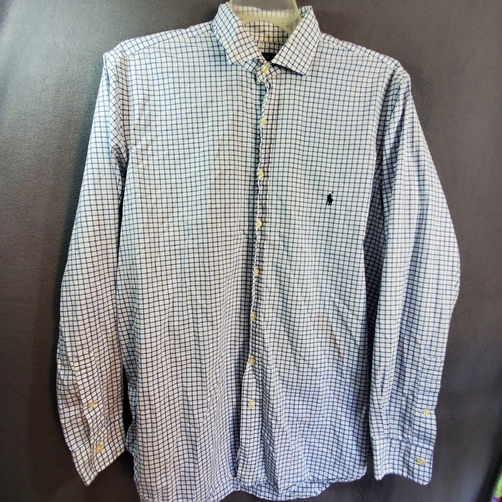 Polo Ralph Lauren Mens LT Tall Blue White Check Stretch Cotton Button Down Shirt